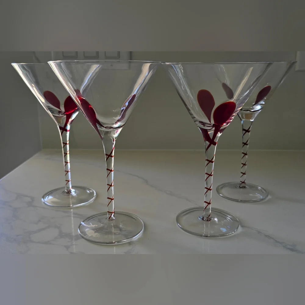 Vintage Discontinued Pier 1 Drip Drop Martini Glasses Hand‎ Blown Set Of Four